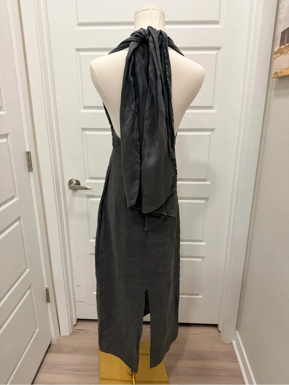 NWT DARK GRAY 100%LINEN HALTER DRESS - Picture 8 of 11